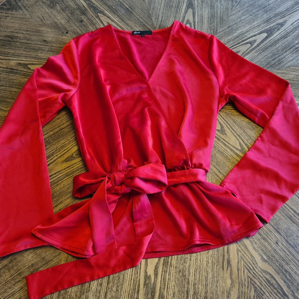 Gibson Red Glam Squad Faux Wrap Blouse Size L
